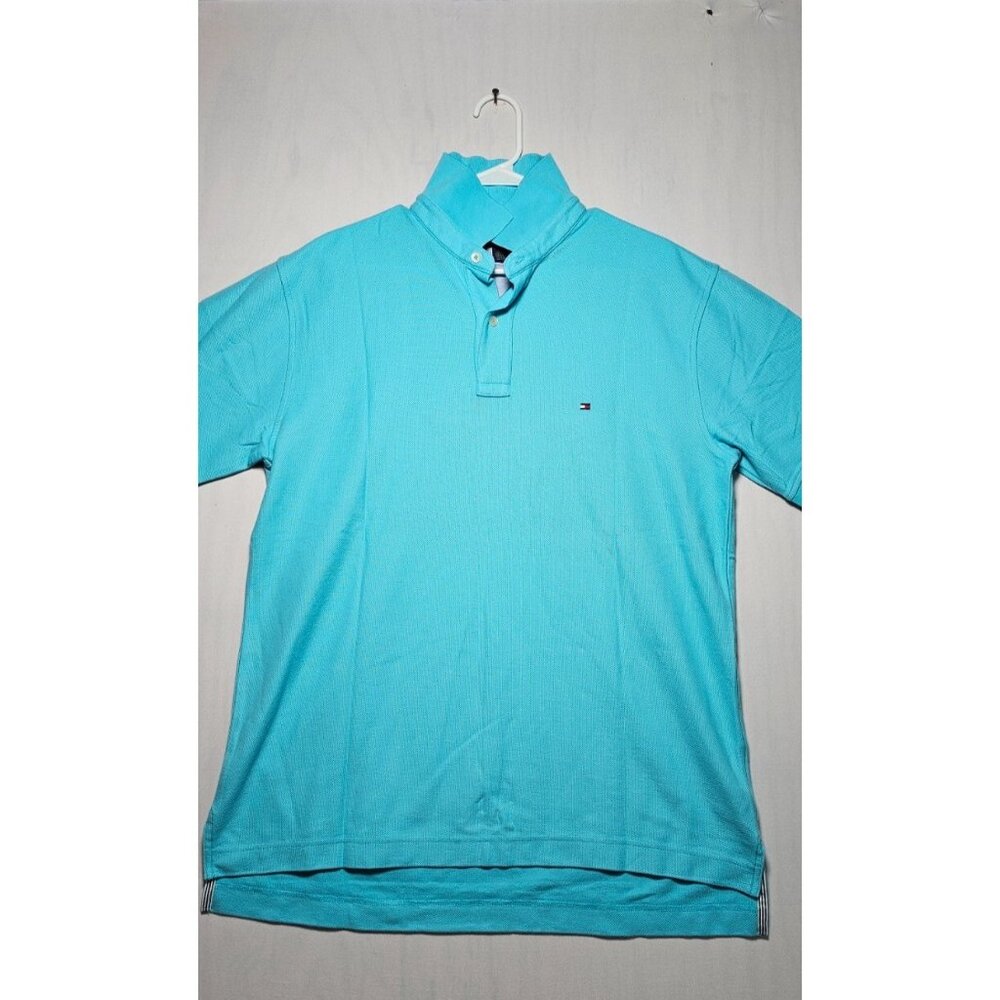 Tommy Hilfiger Polo Shirt Men's Large Blue Short Sleeve High Low Hem Pullover